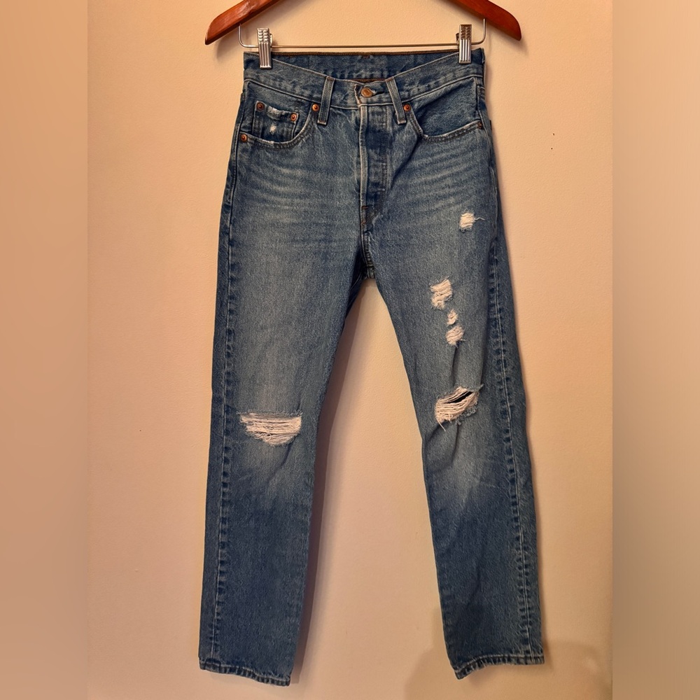 Levi's Blue Straight-Leg Jeans with Distressed Details